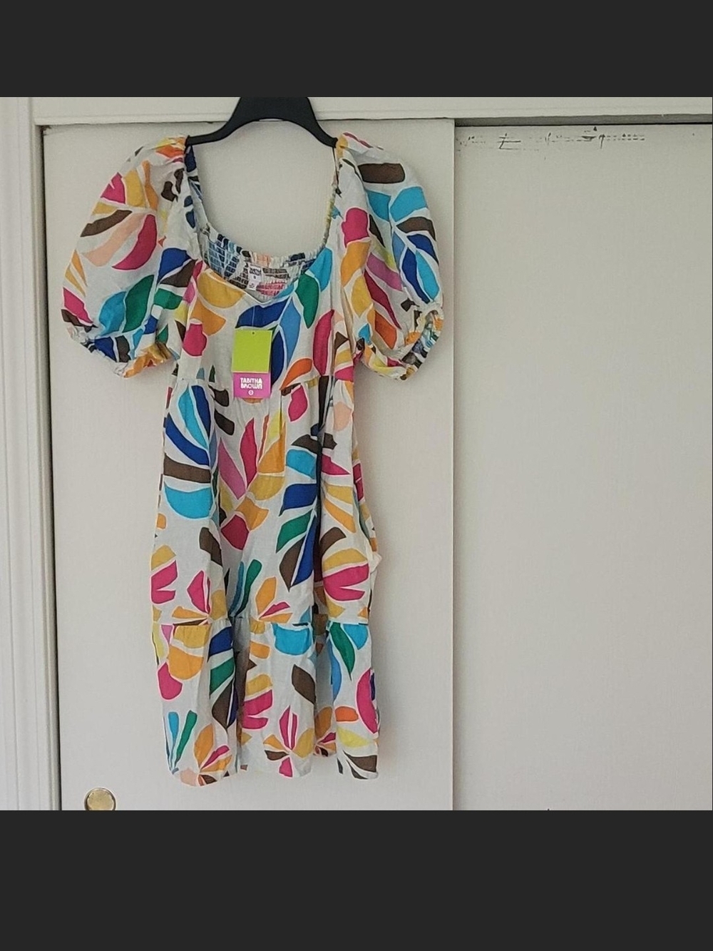 Tabitha Multicolor Leaf-Print Mini Dress in Pink, Blue & Yellow
